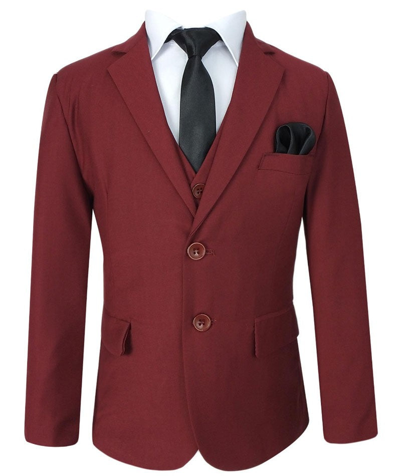 Boys Regular Fit Complete Suit Set - Claret Red