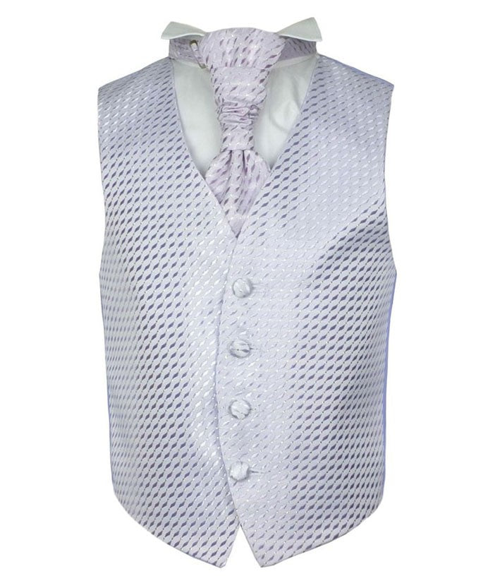 Boys Patterned Waistcoat Cravat Hanky Set - Lilac