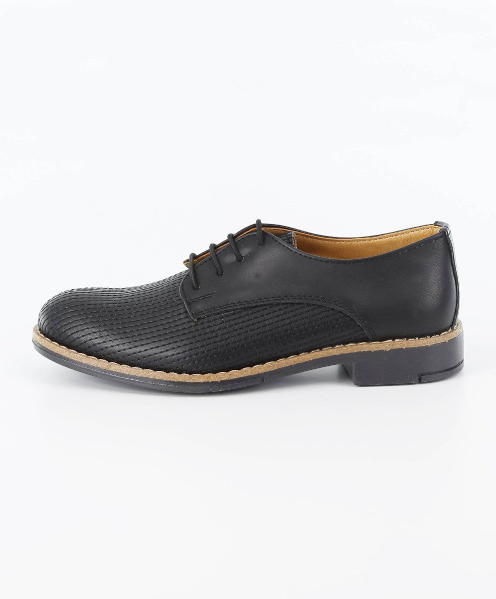 Boys Leather Lace Up Formal Shoes - Black