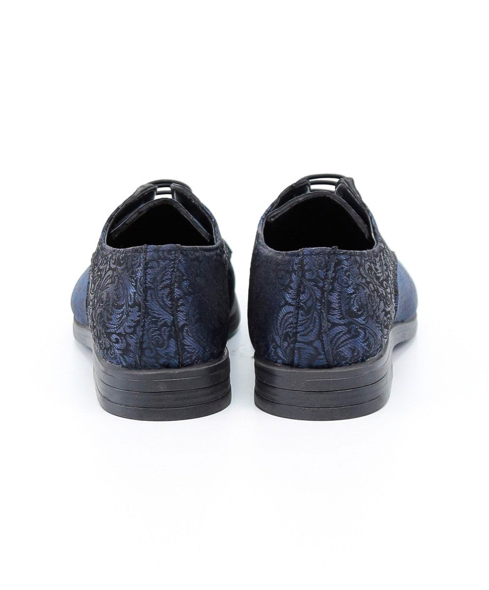 Boys Paisley Patterned Lace Up Derby Shoes - Navy Blue - Black