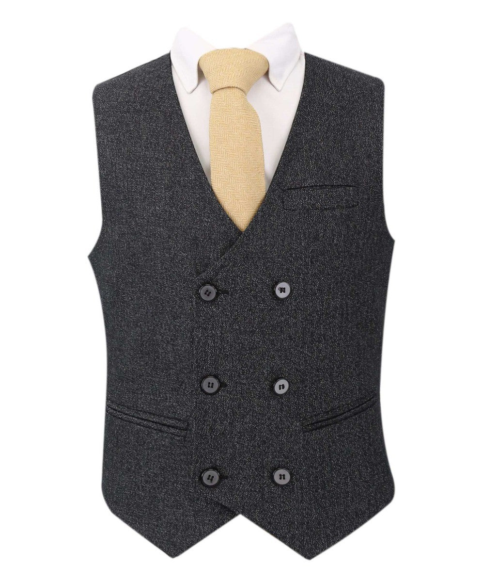 Boys Tailored Fit Herringbone Patterned Suit - TONY - Charcoal Grey