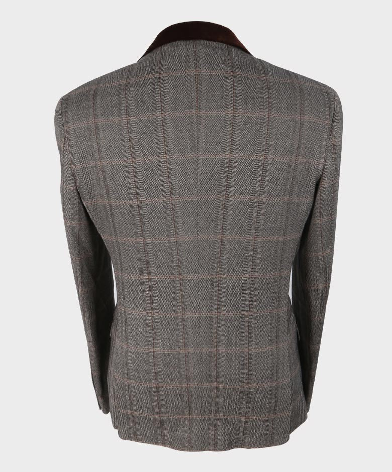 Men's Tweed Check Retro Suit Jacket - Connall Brown - Brown