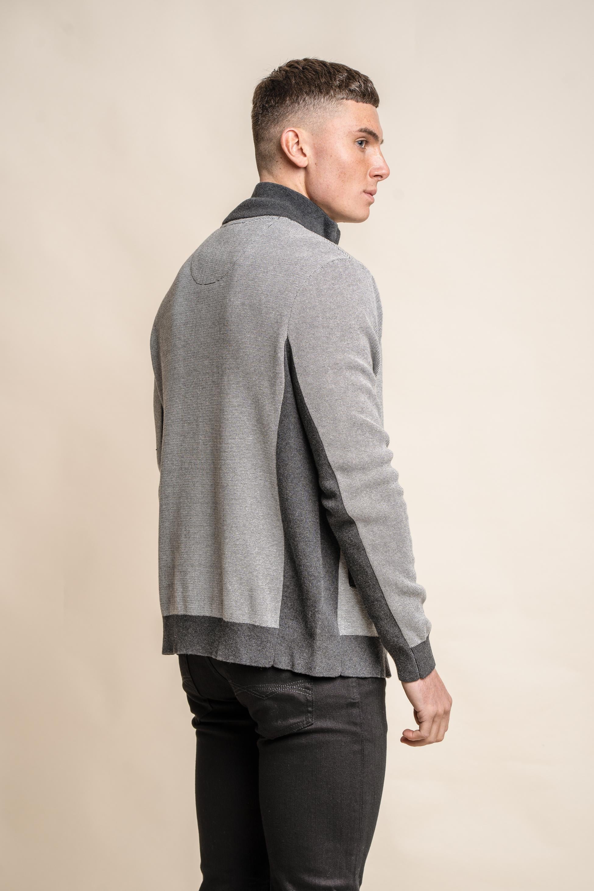 Men's Knitted Cotton Slim Fit Cardigan Jacket - ARTEGA - Light Grey