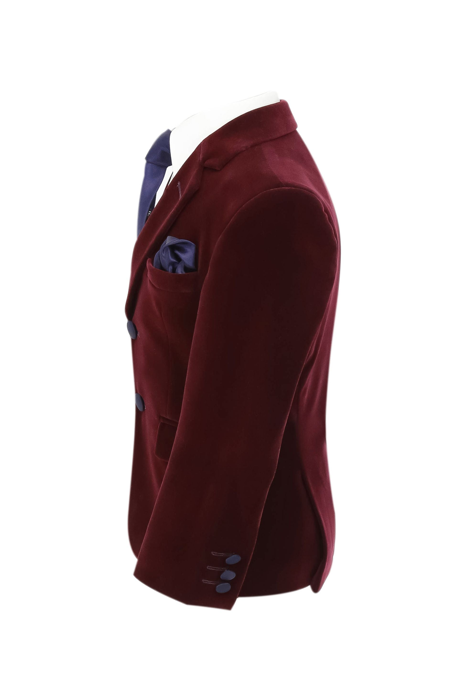 Boys Velvet Slim Fit Formal Blazer - Hackney - Burgundy