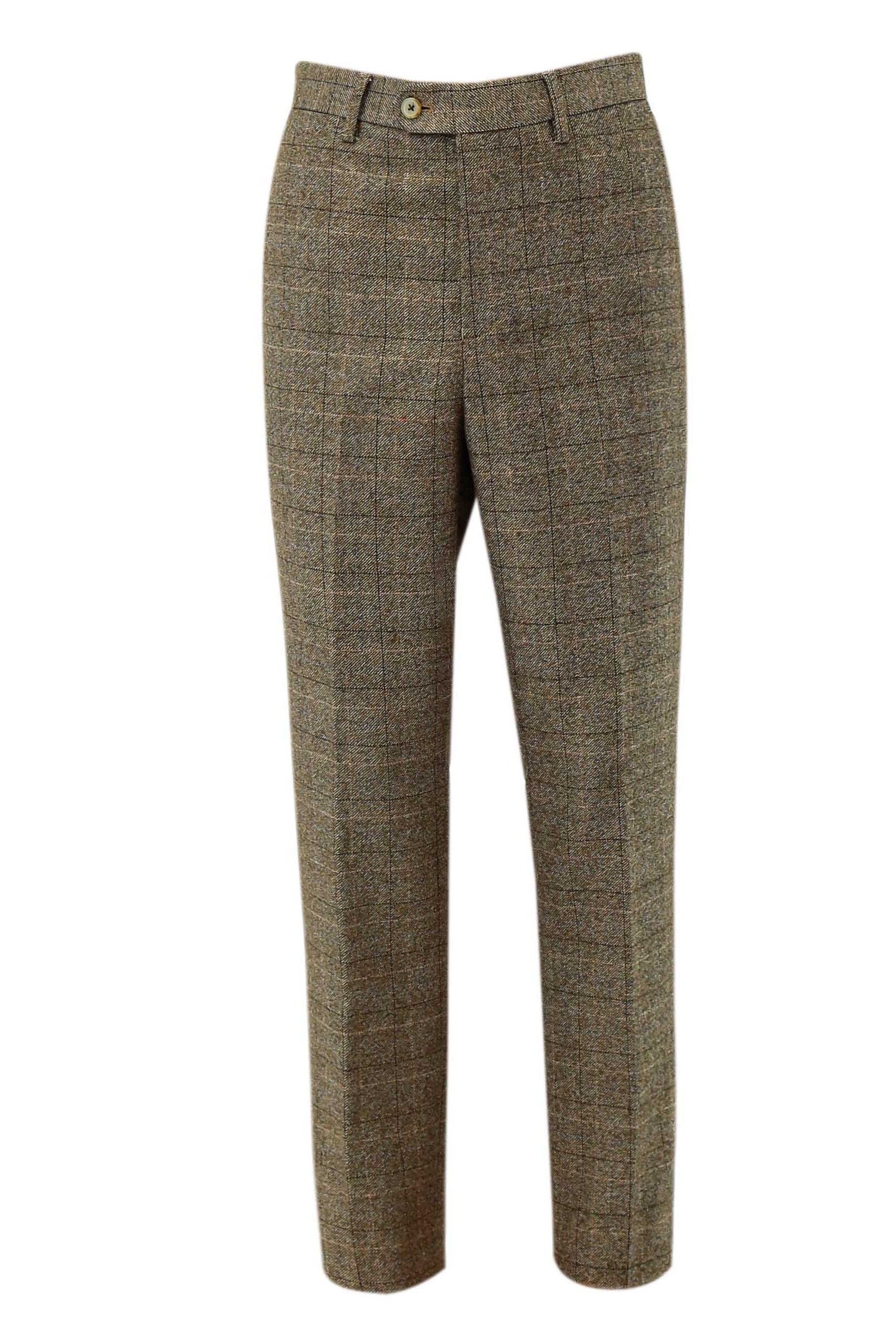 Men's Tweed Windowpane Check Trousers - LIAM Beige - Beige