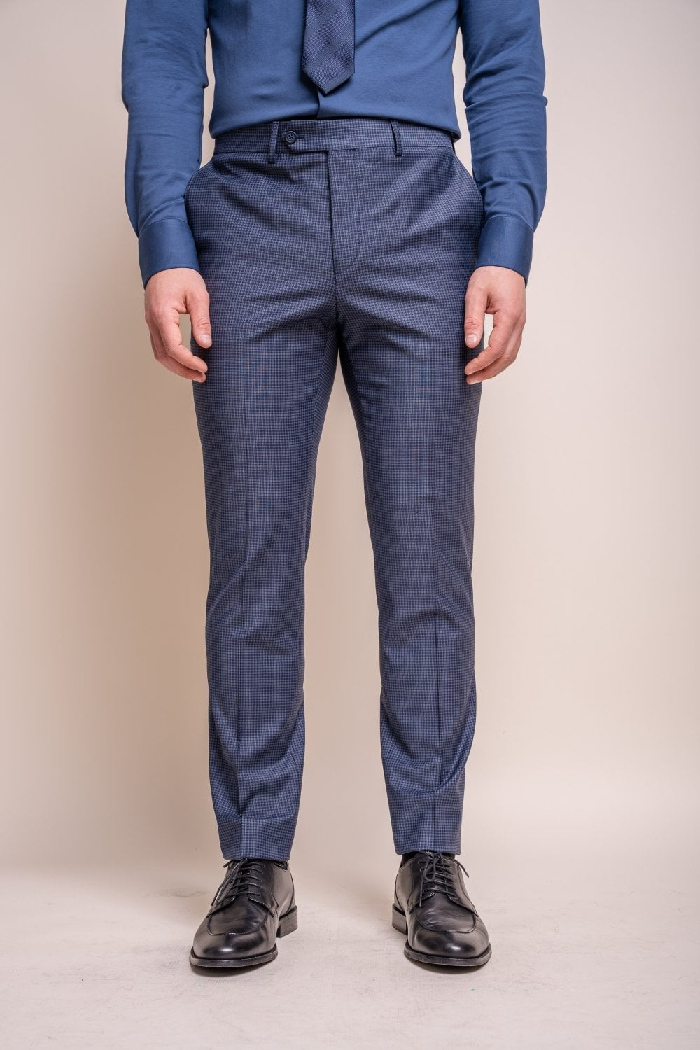 Men's Wool Blend Slim Fit Trousers- BOND - Navy Check