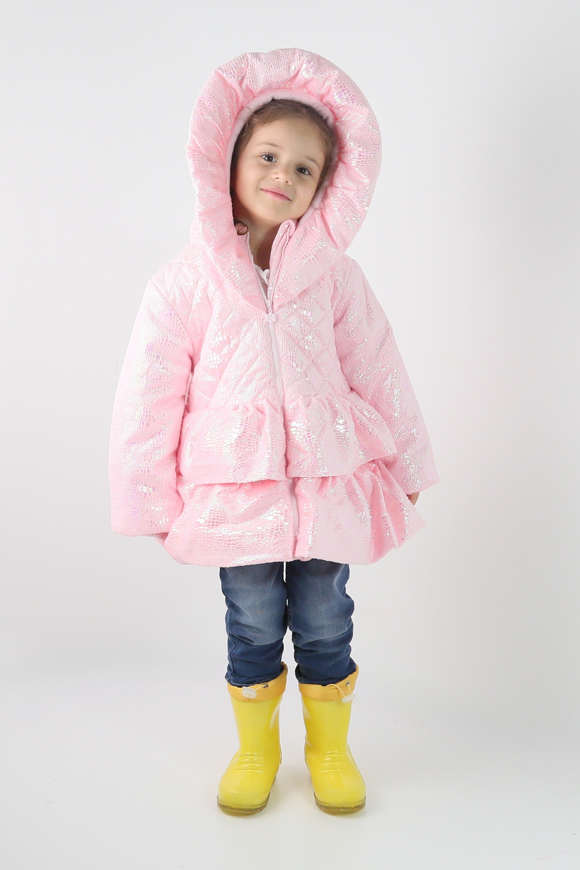 Baby & Girls' Iridescent Quilted Hooded Puffer Coat - SCARLET - Pink