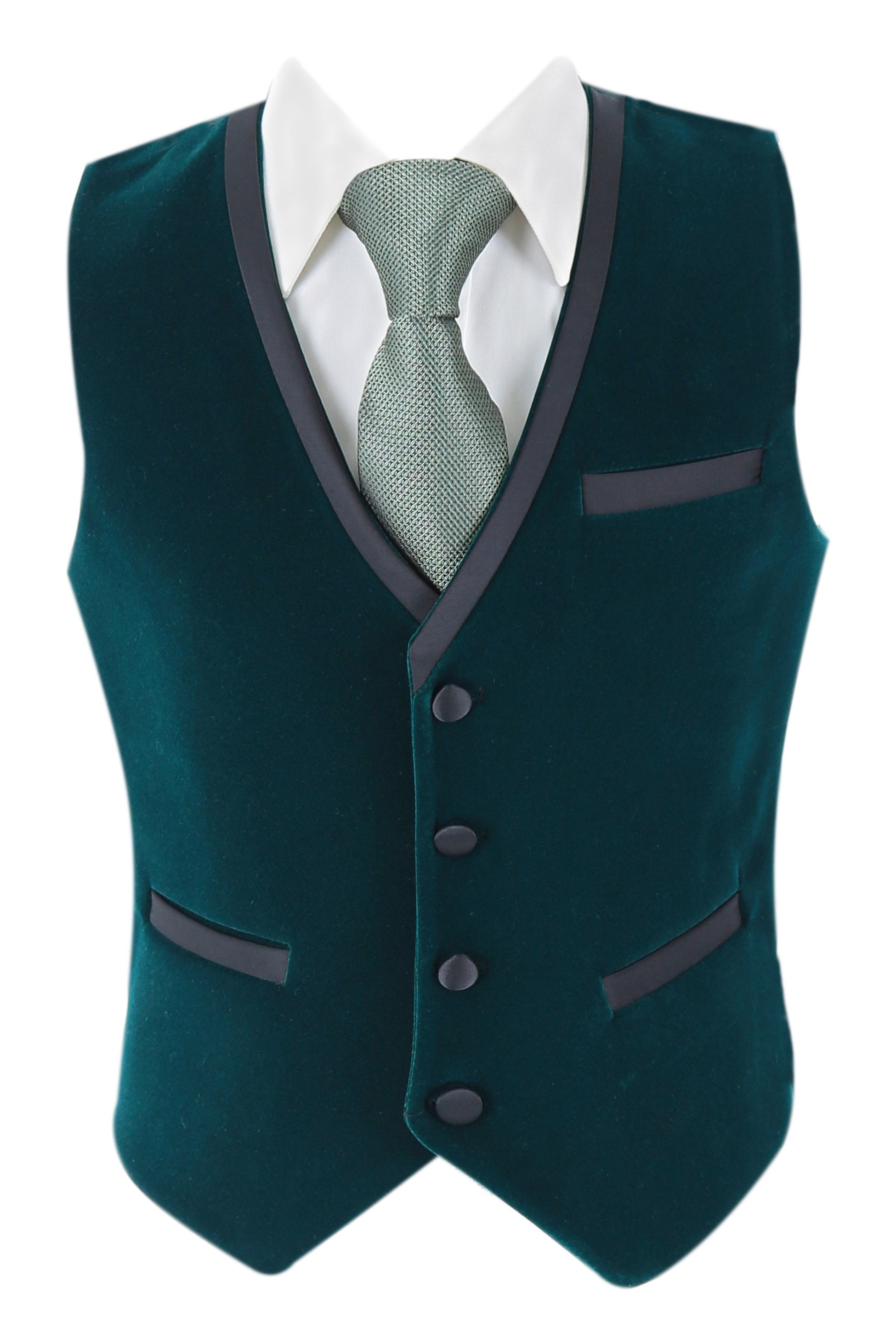 Boys Slim Fit Piping Velvet Tuxedo Suit - LONDON - Dark Green