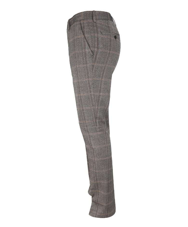 Men's Slim Fit Tweed Check Trousers - Connall Brown - Brown