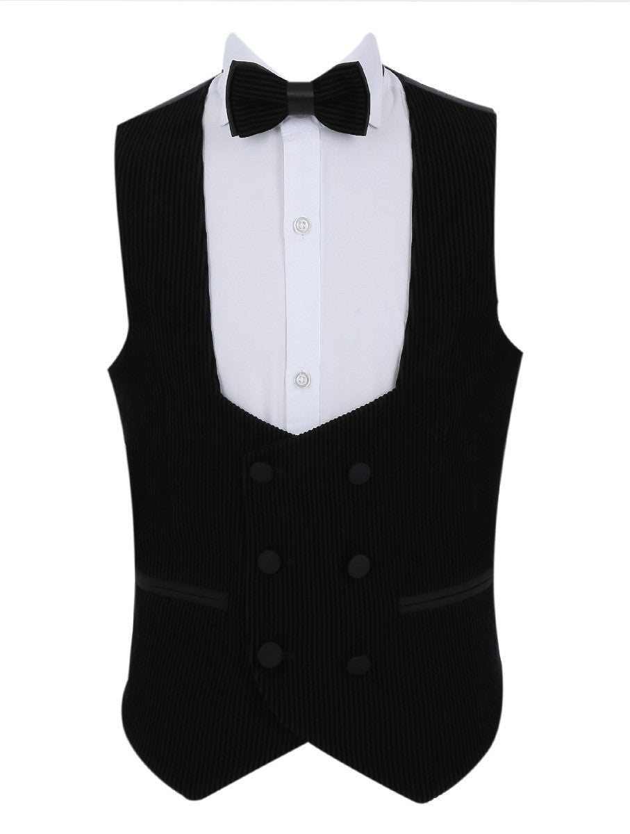 Boys Tuxedo Suit - Corduroy Velvet Waistcoat & shawl lapel - Black