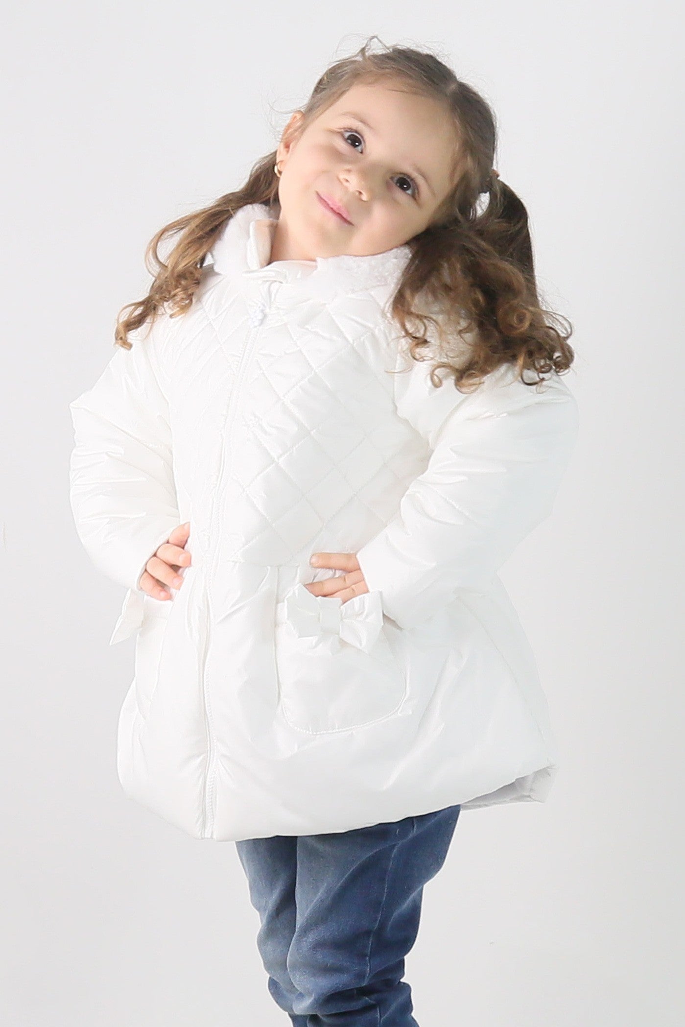 Baby & Girls' Quilted Hooded Puffer Coat - SASHA - White