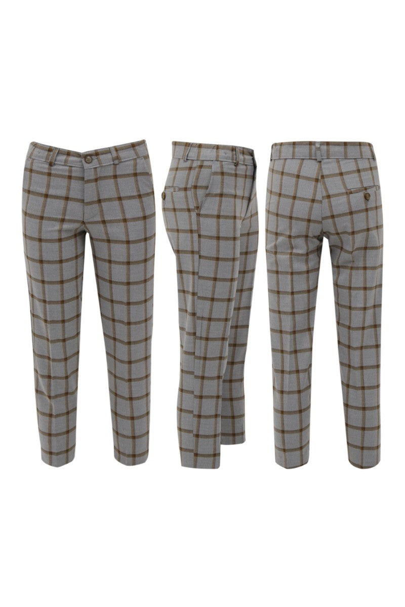 Boys Windowpane Check Suit 7 PC Set - Brown