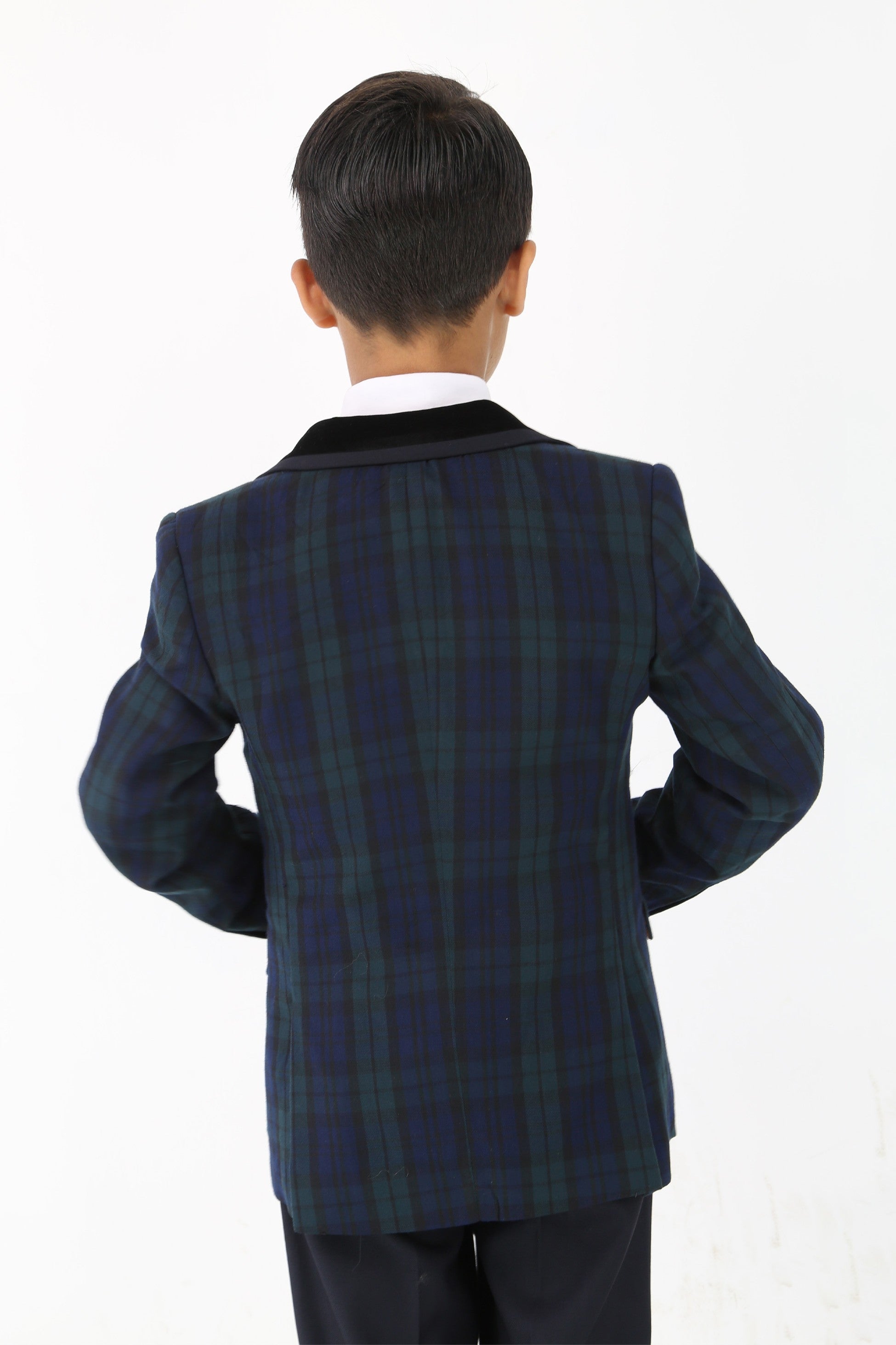 Stylish Boys Tartan Plaid Suit - Navy Blue - Green