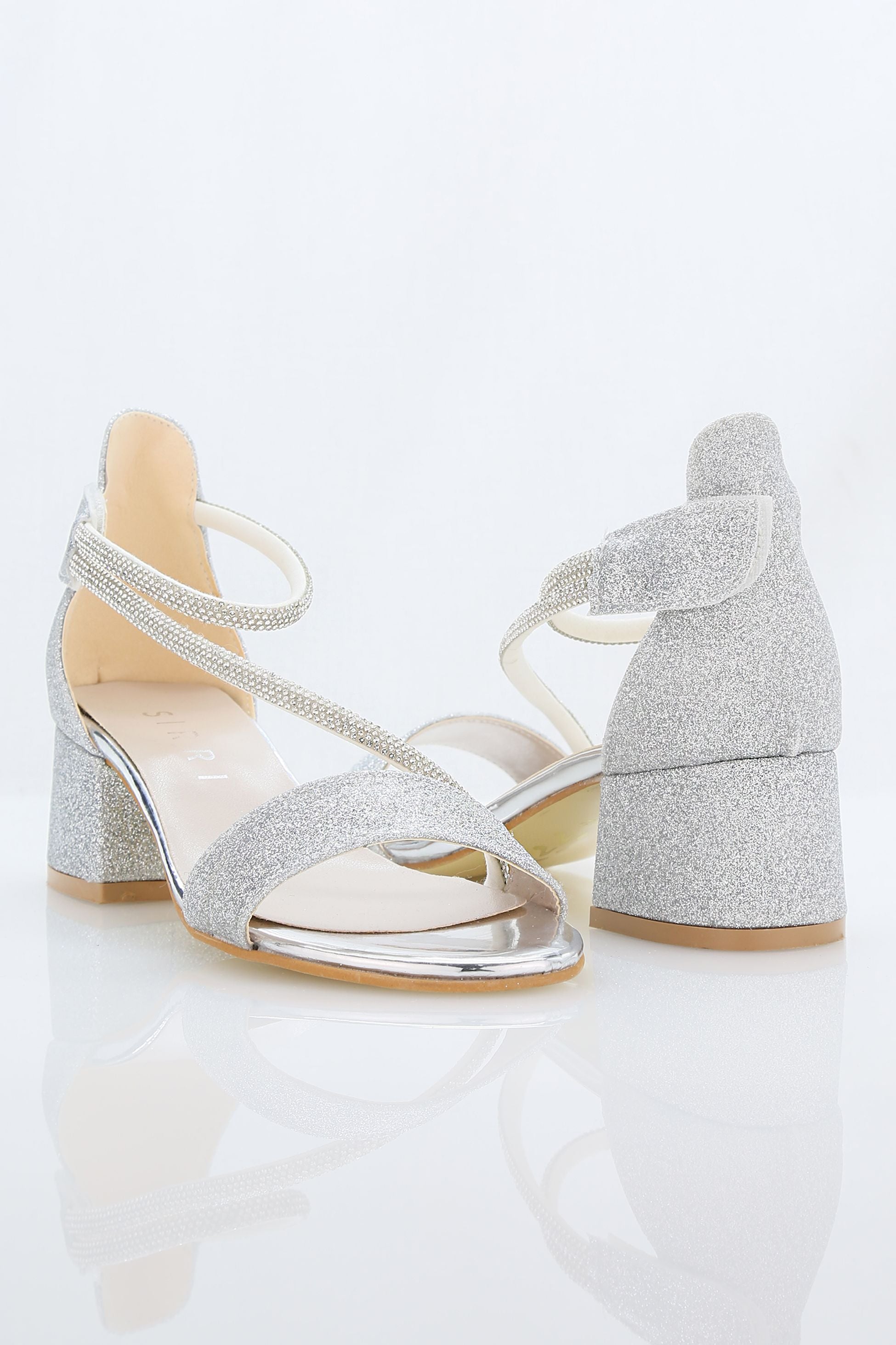 Girls Block Heel Sandals with Rhinestone Crossover Straps - DAZZLE - Silver