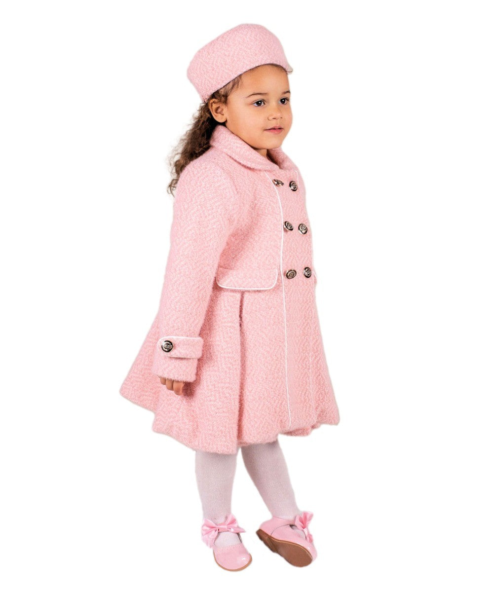 Girls Tweed Effect Double Breasted Midi Coat Set - Pink