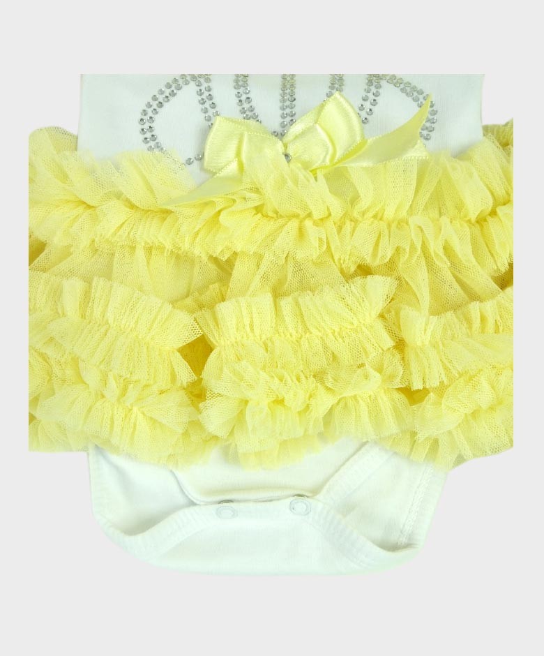 Baby Girl Tulle Cotton Tutu Bodysuit - Lemon Yellow