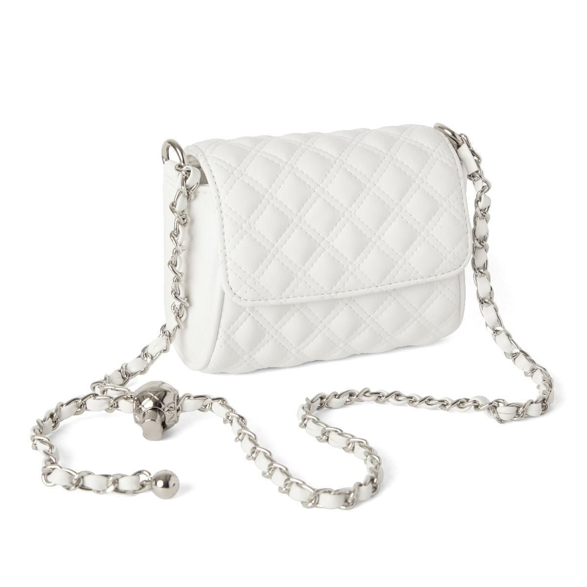 Girls Quilted Shoulder Bag with Chain Strap - TINA - Silver