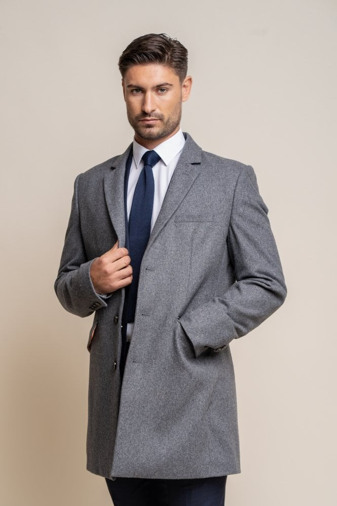 Men's Wool Midi Coat - ROMAN - Grey