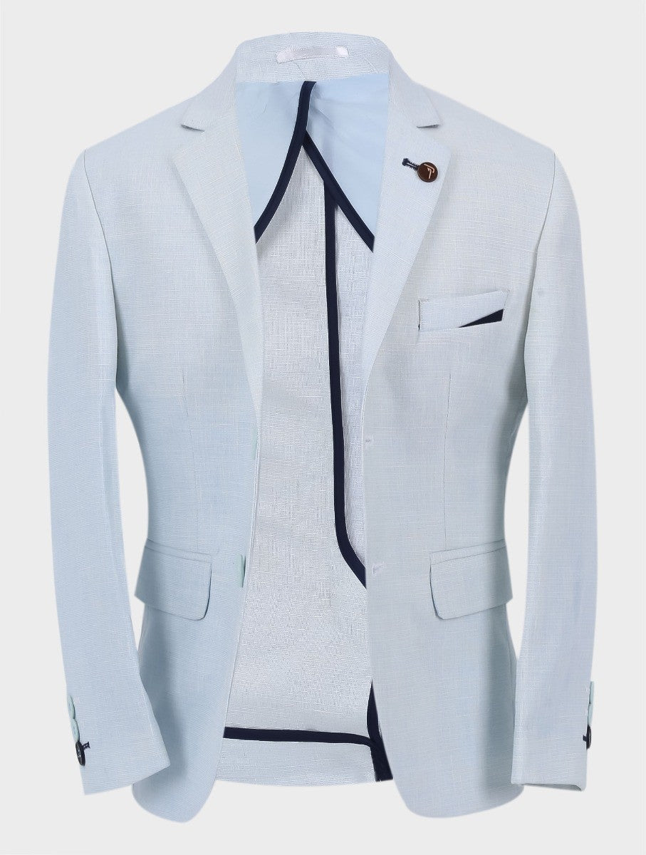 Boys Tailored Fit Linen Ice Blue Blazer - Ice Blue