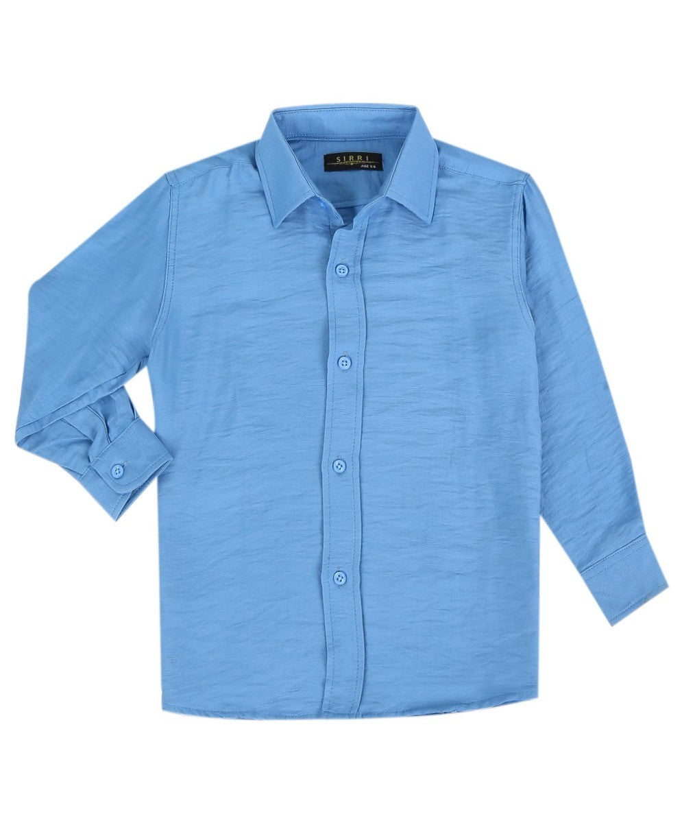 Boys Cotton Linen Classic Collar Shirt - Baby Blue