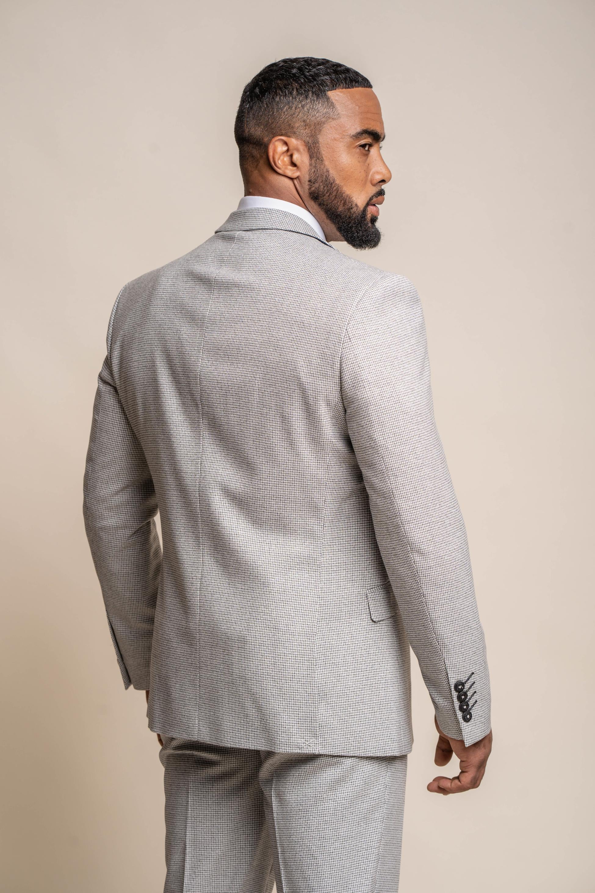 Men's Houndstooth Slim Fit Suit- KYOTO Grey - Light Grey