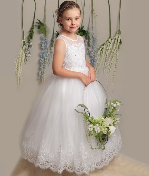 Floral Lace Embroidered Dress for Girls – MEGAN - White