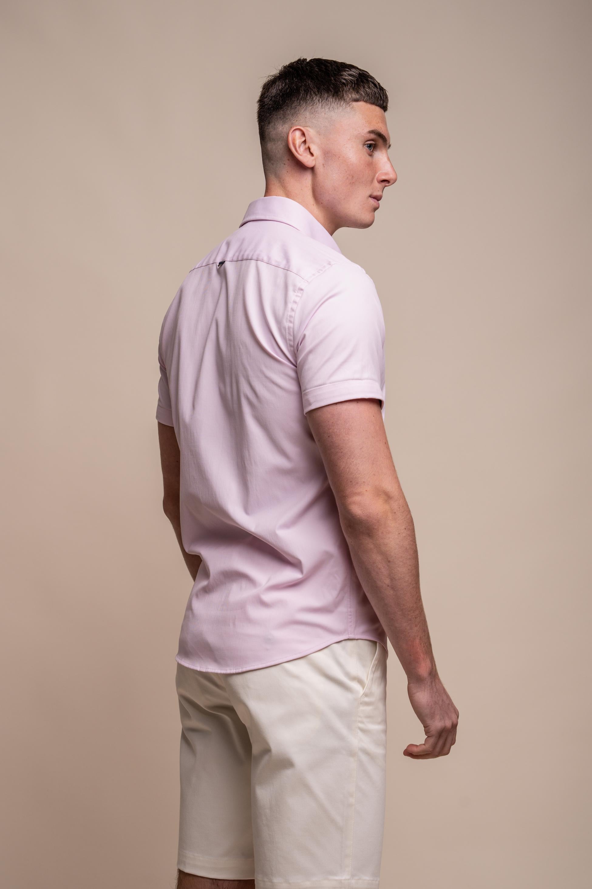 Men's Cotton Short Sleeve Shirt - VITO - Pink