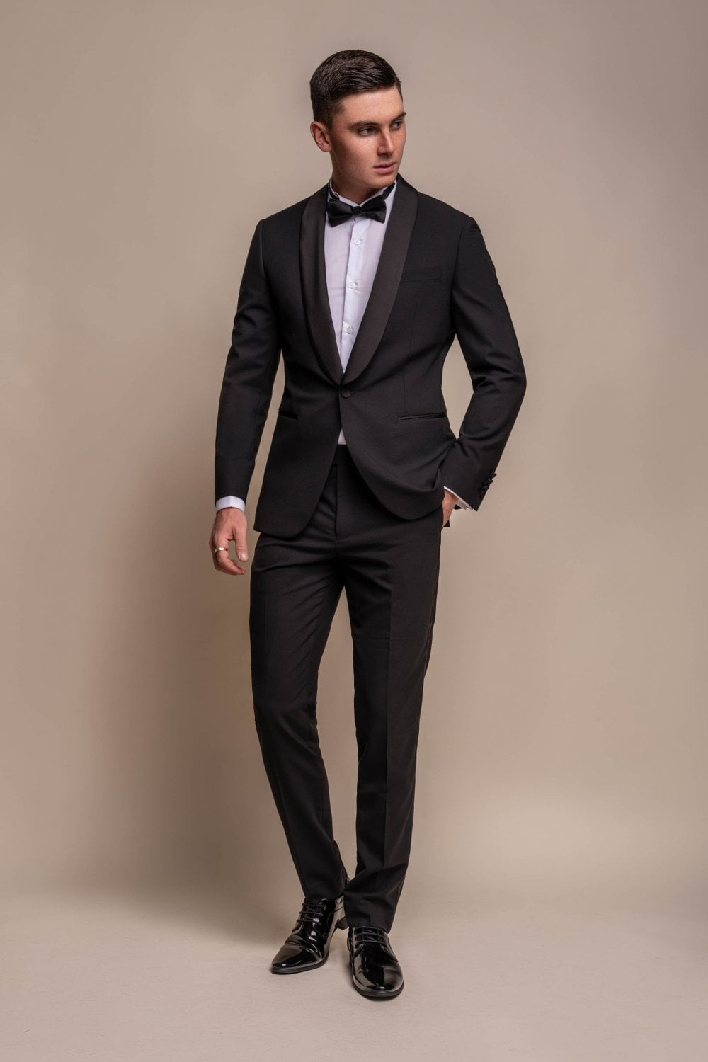 Men's Slim Fit Wool Blend Tuxedo Dinner Suit - ASPEN - Black