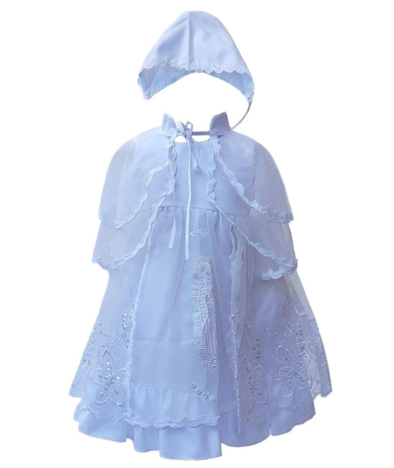 Baby Girls Gown & Bonnet Embroidered Christening Baptism Dress - White