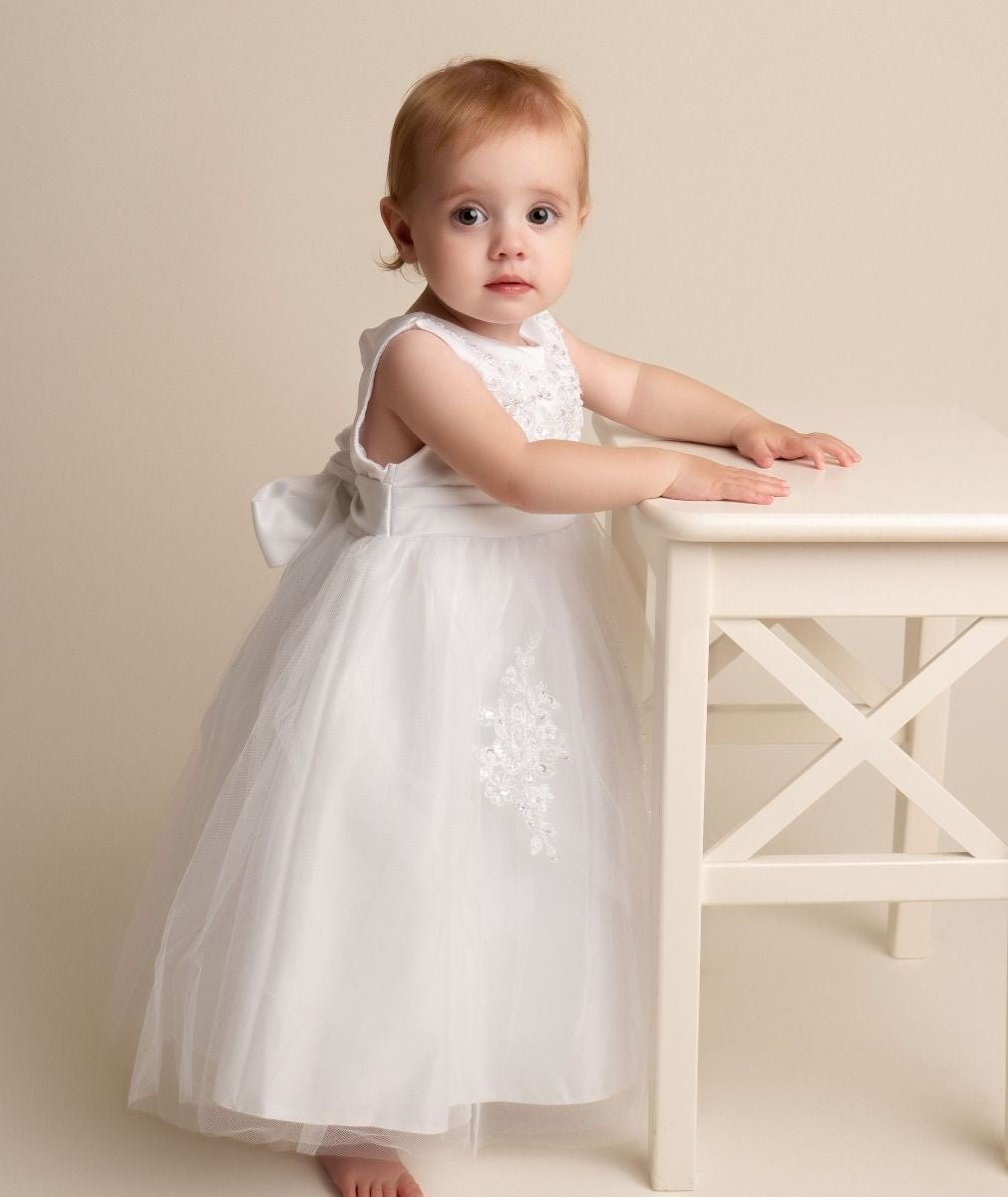 Baby Girls Christening Lace Dress – LAYLA - White