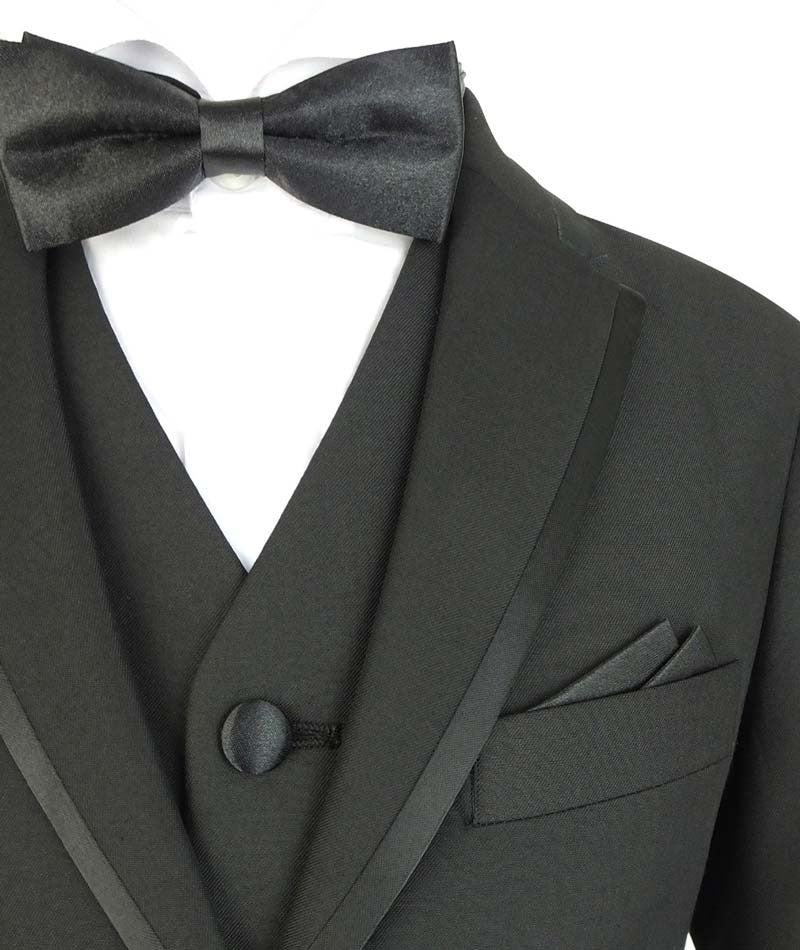 Boys Slim Fit Piping Tuxedo Dinner Suit - Black