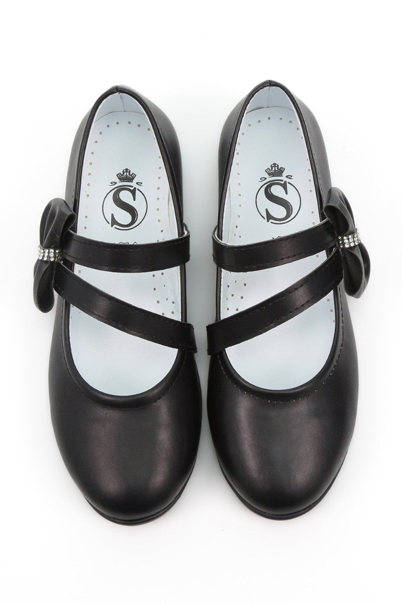 Girls Mary Jane Bow Flat Dress Shoes -MAYA - Black