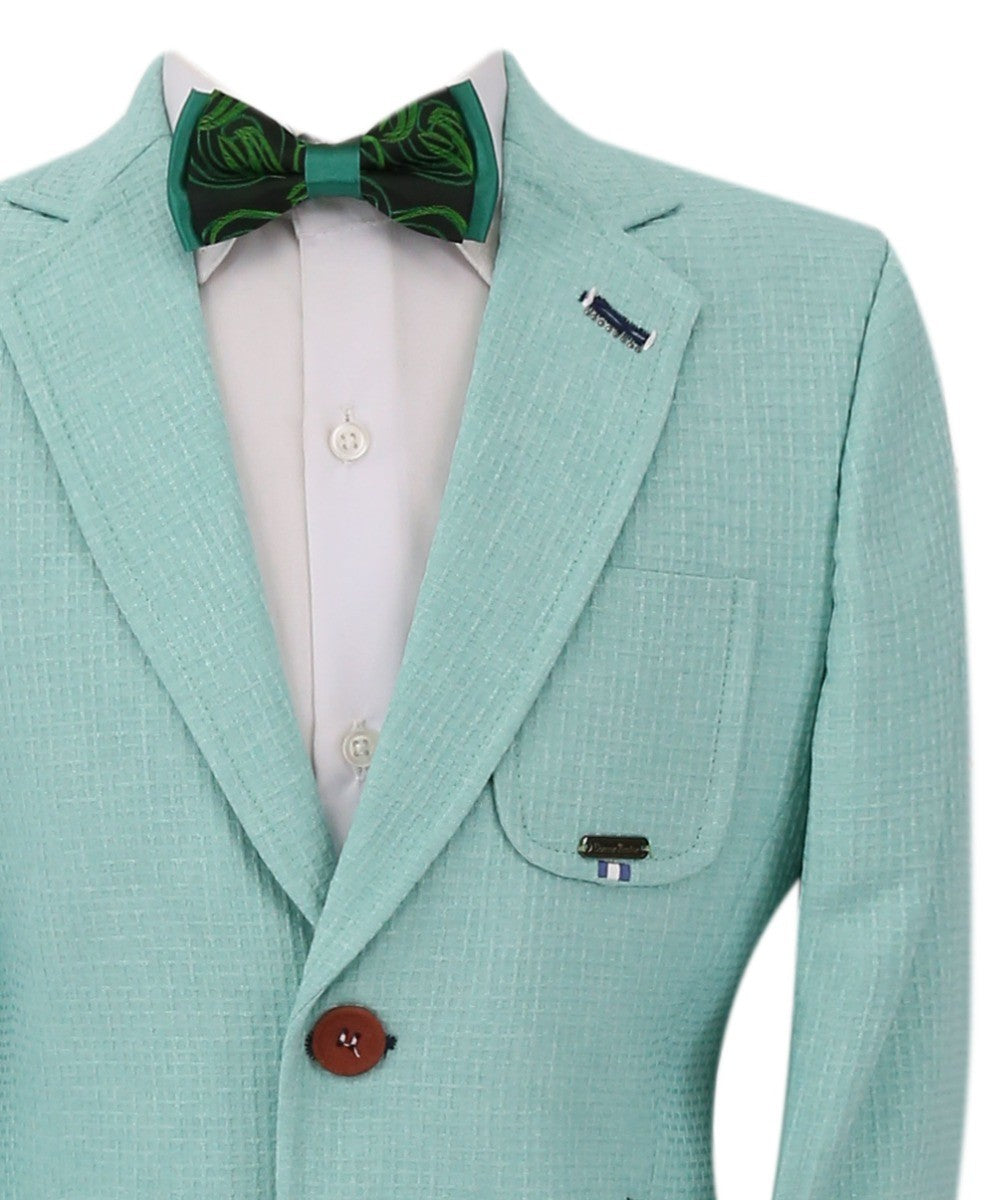 Boys Twill Single Breasted Slim Fit Blazer - TERRY - Aqua Green