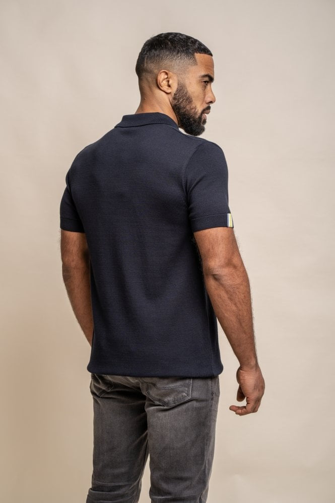 Men's Short Sleeve Cotton Polo Shirt - Dino - Navy Blue