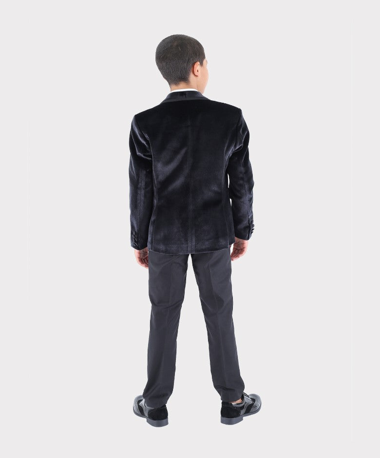 Boys Sheen Lapel Velvet Tuxedo Suit - Black