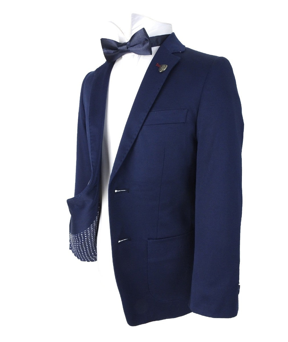 Boys Slim Fit Cotton Blazer - Navy Blue