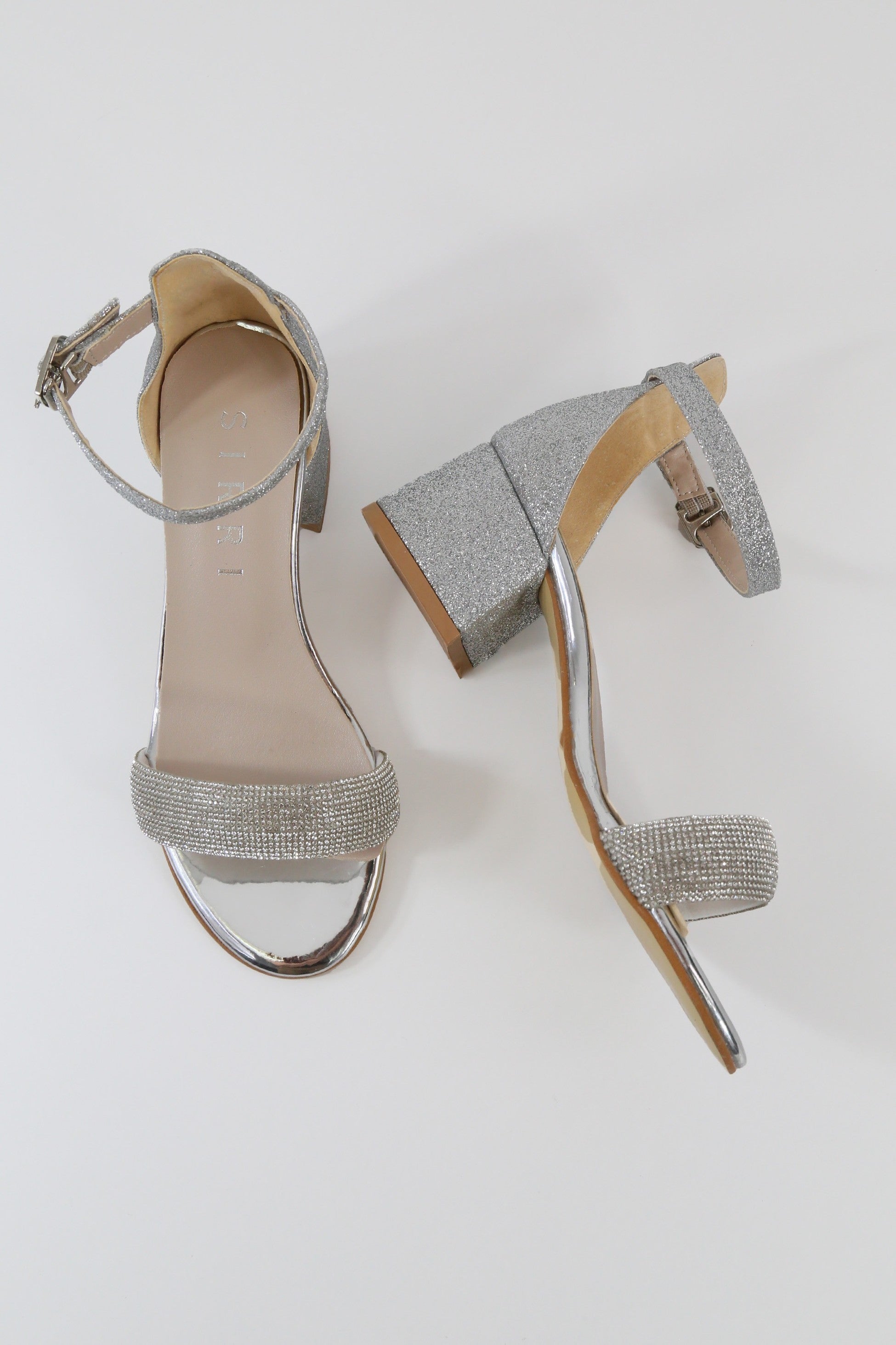 Girls’ Rhinestone Block Heel Sandals - LARA - Silver