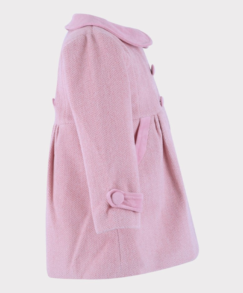 Girls Herringbone Formal Coat and Hat Set - Pink