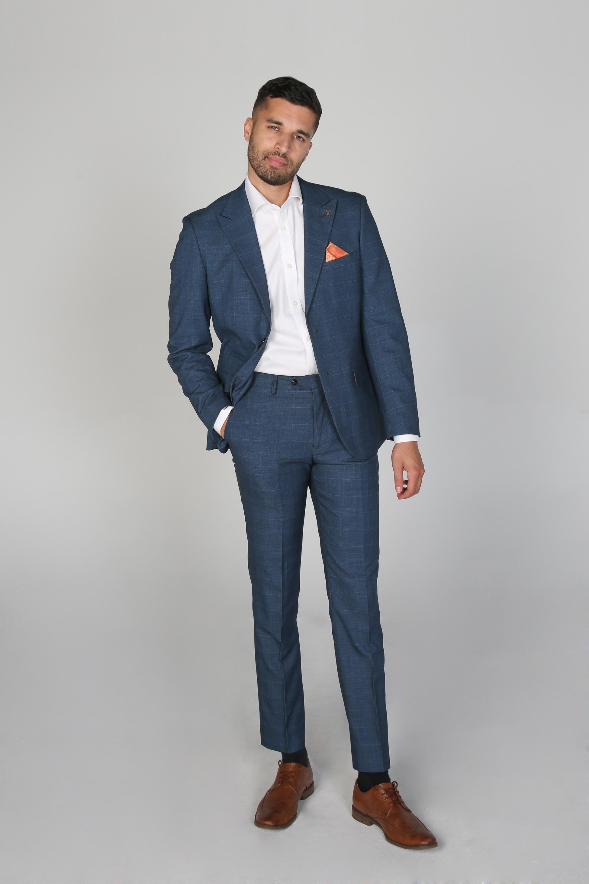 Men’s Check Tailored Fit Navy Suit - VICEROY - Blue