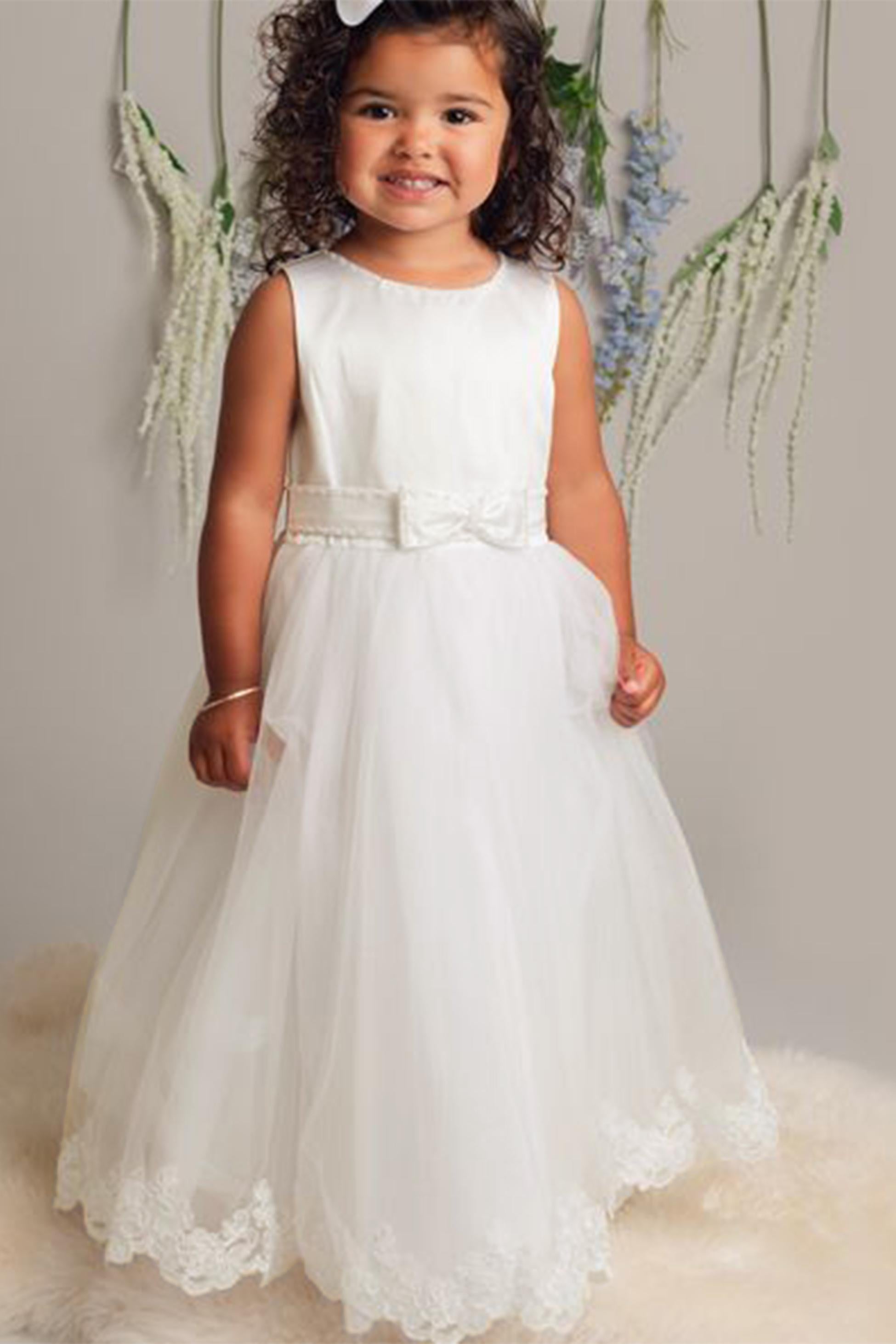 Flower Girl Long Dress with a Tulle Cape – CLAIRE - Ivory