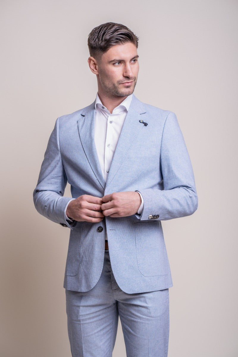 Men's Slim Fit Textured Suit Jacket - FREDRIK Blue - Blue