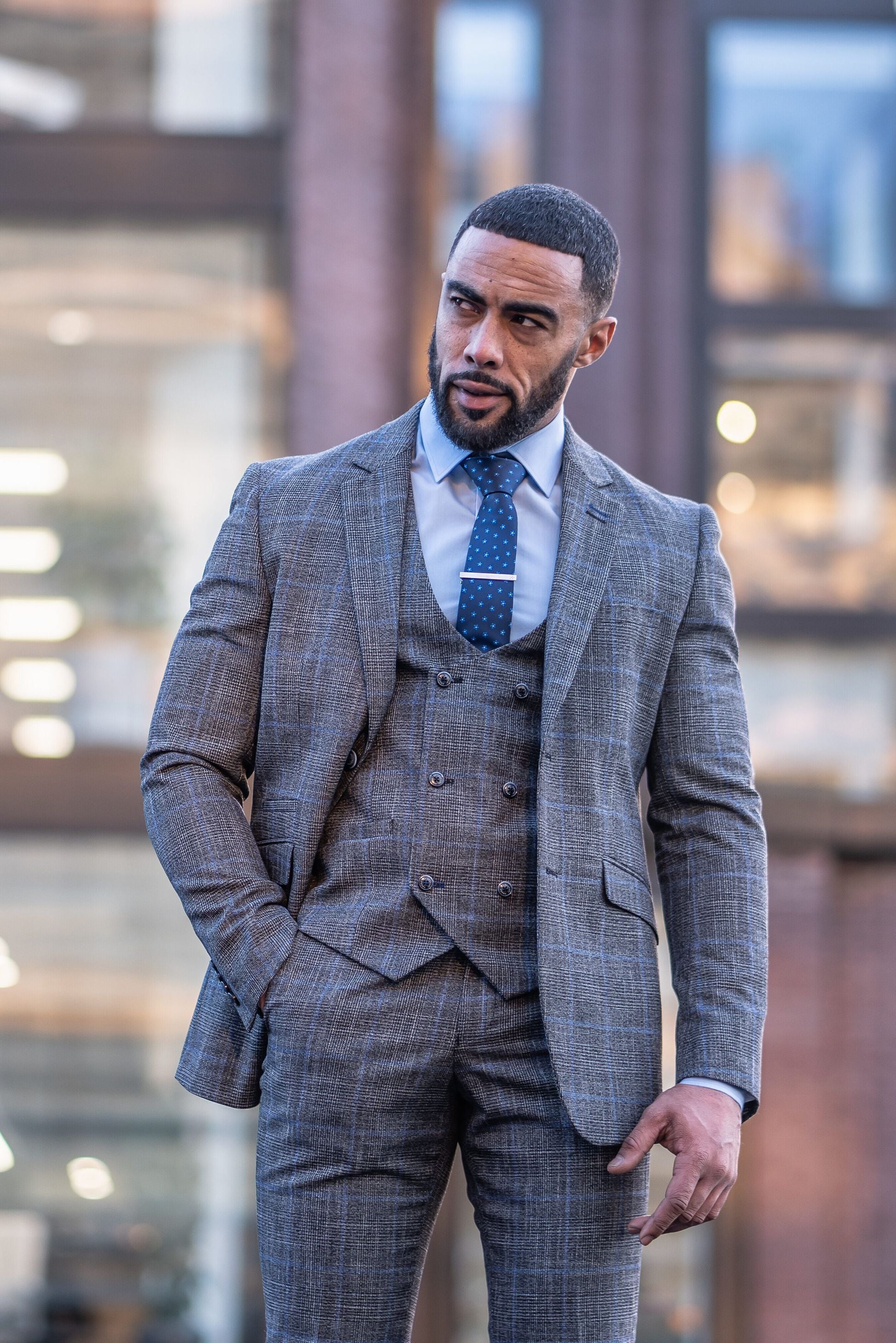 Men's Tweed Retro Check Grey Suit - POWER - Grey