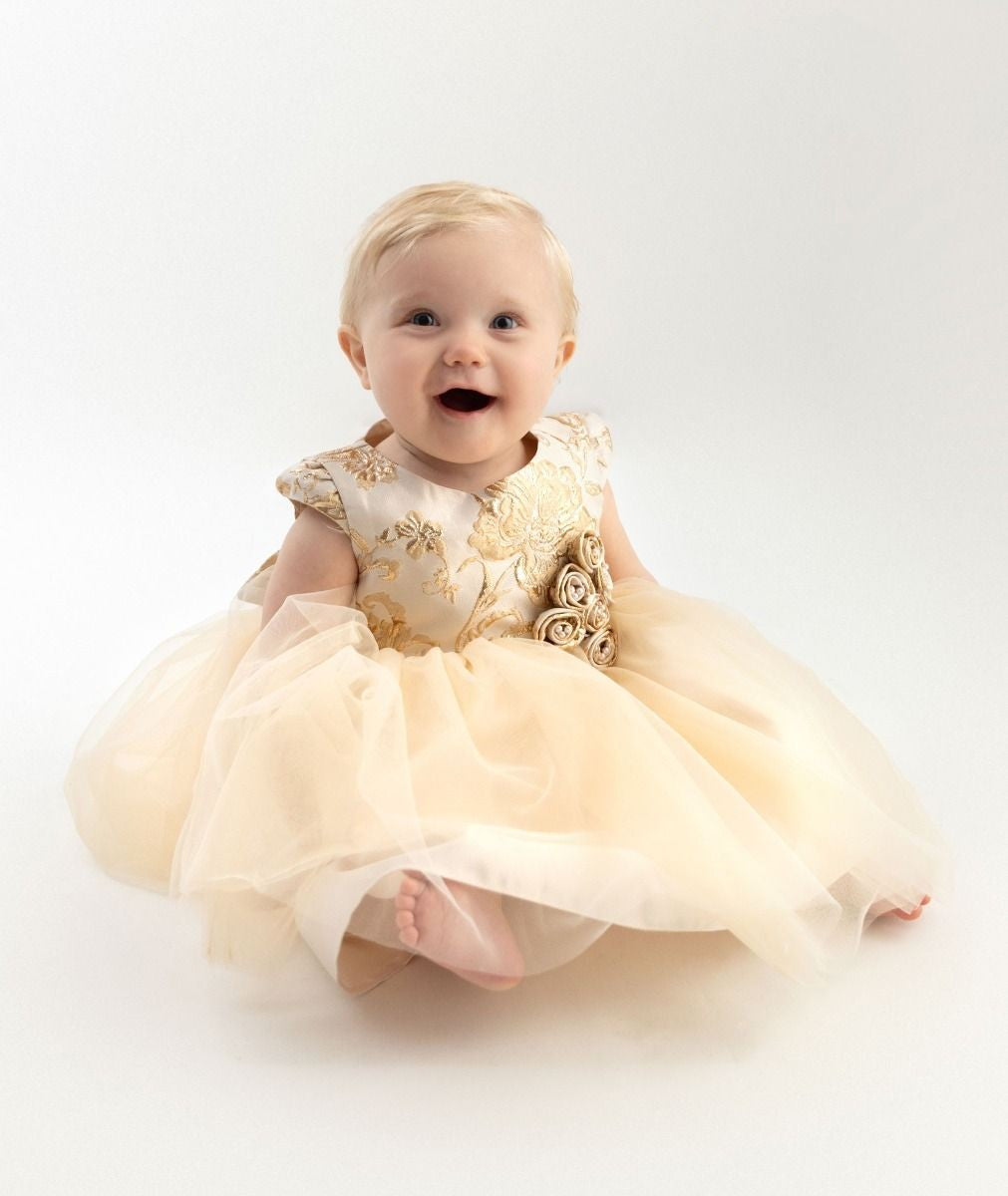 Girls and Babies Gold Embroidered Bodice Dress – ANGELA - Gold Champagne