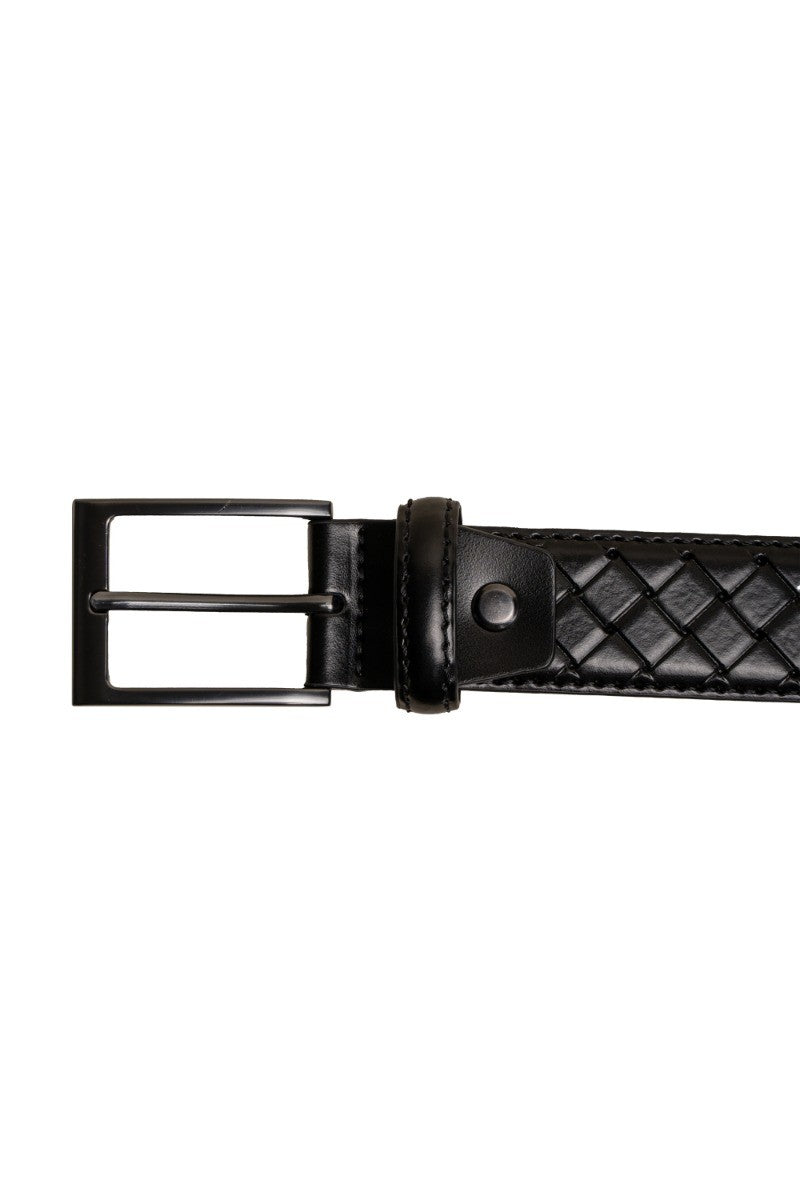 Men's Leather Patterned Belt - Black