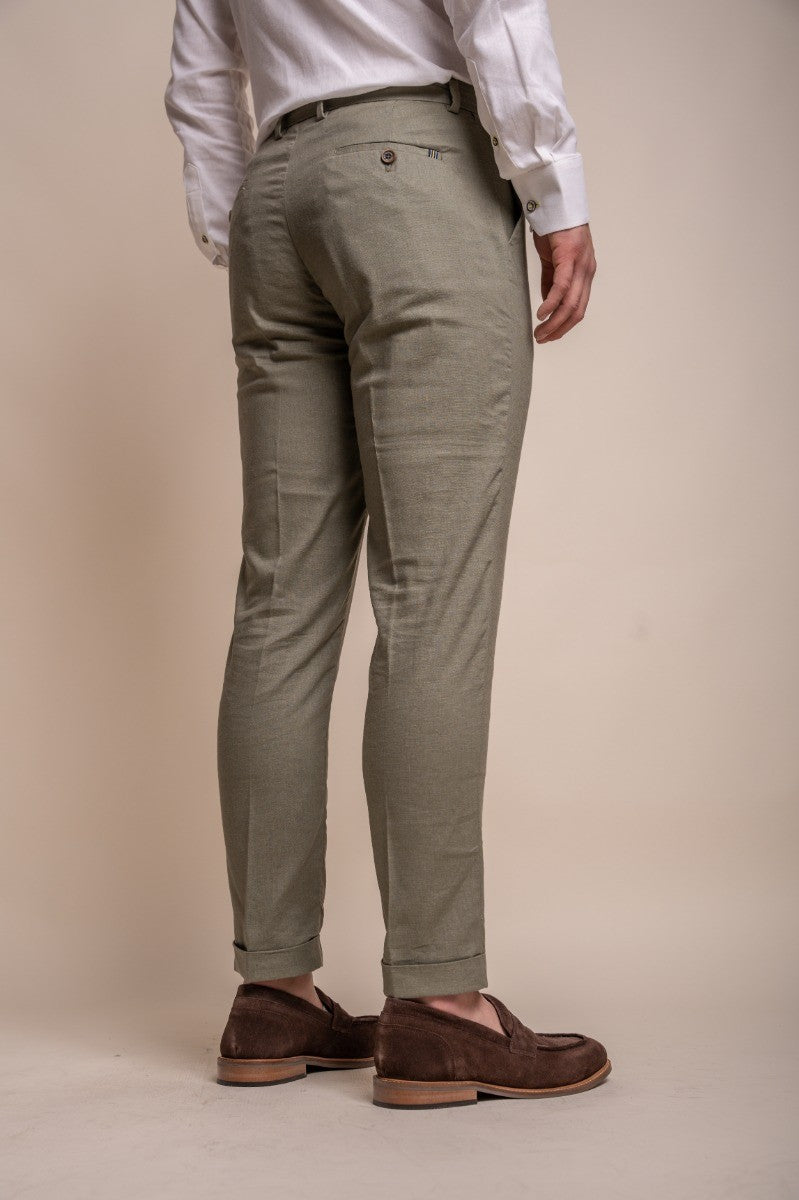 Men's Slim Fit  Linen Trousers  - ALVARI - Sage Green