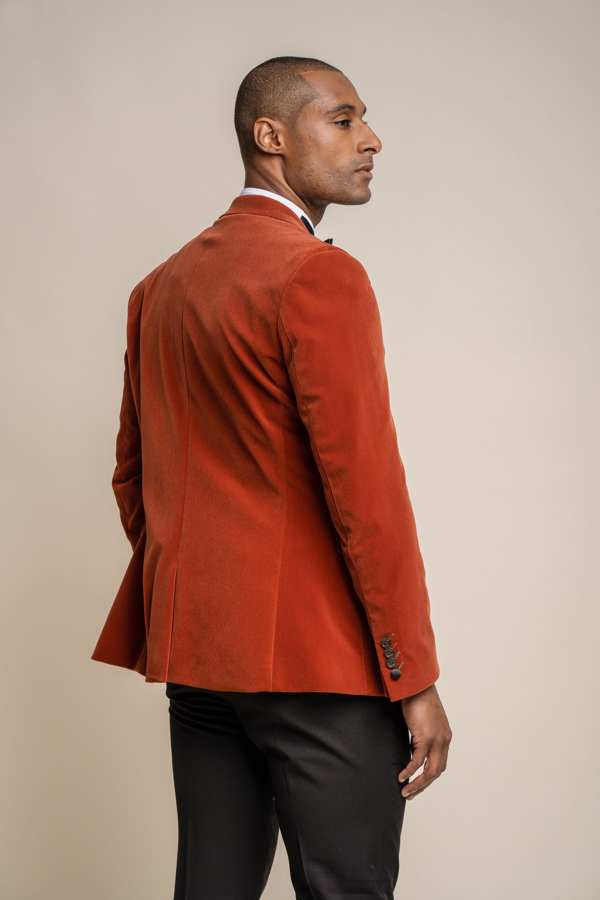 Men's Slim Fit Velvet Tuxedo Blazer - ROSA - Copper