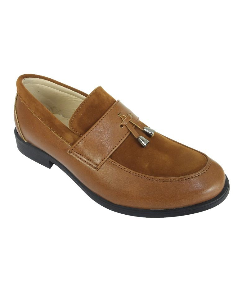 Baby Boys & Boys leather and Suede Slip on Formal Tassel Loafers - Tan Brown