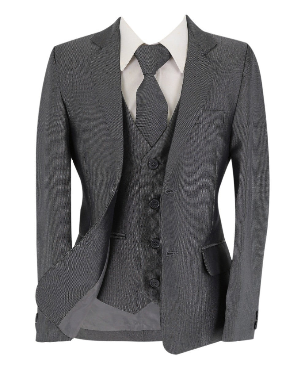 Boys Formal Suit with Patterned Waistcoat and Tie Set - Silver