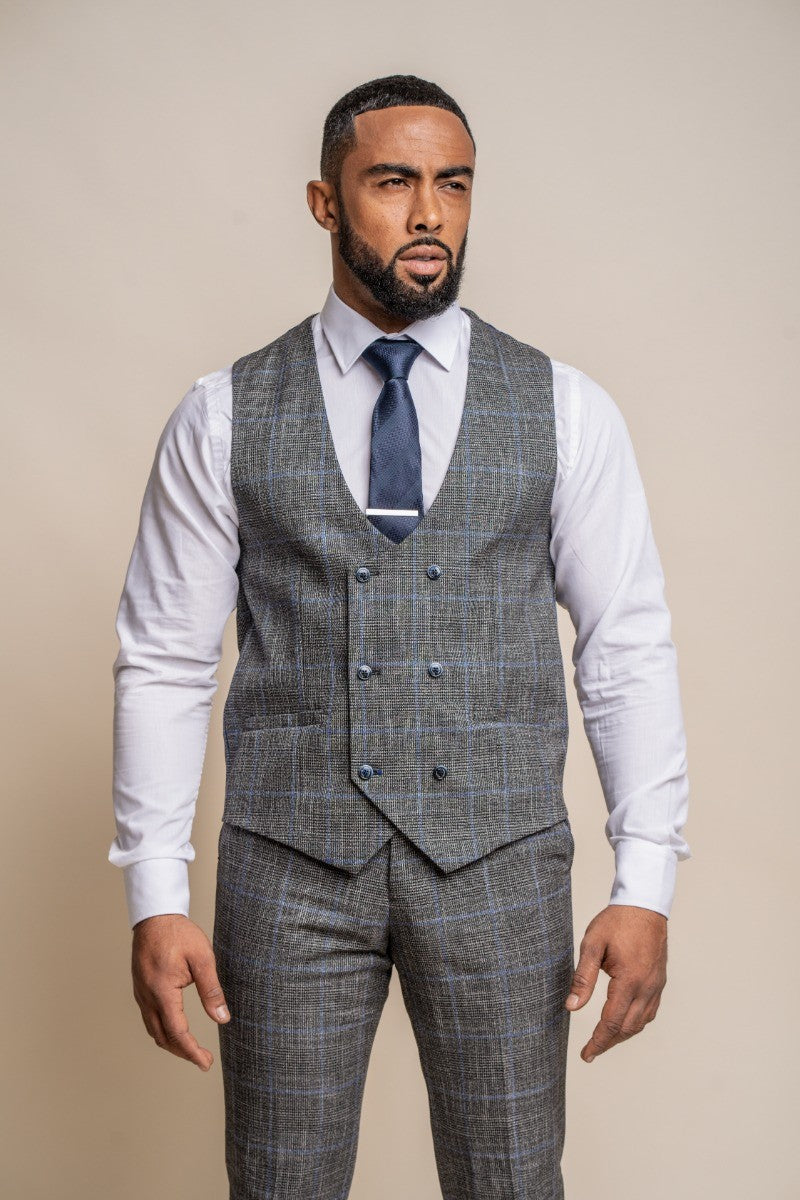 Men's Tweed Retro Check Grey Suit - POWER - Grey