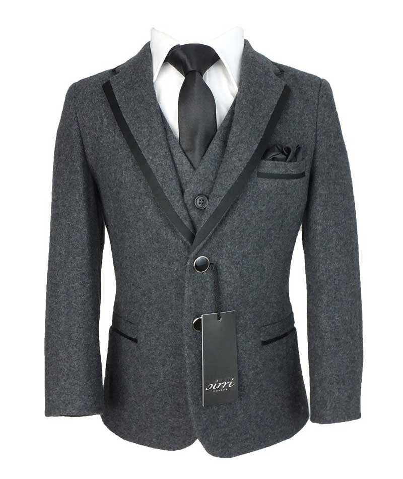 Boys Wool Effect Tweed Suit - Charcoal Grey